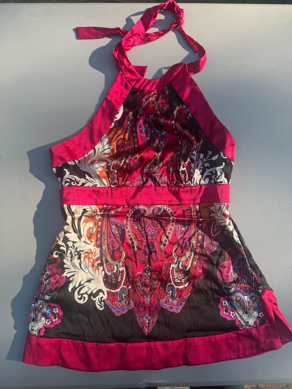 bebe Hot Pink Paisley Halter Top
